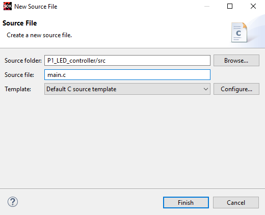 Figure 8. Add main.c to Application Source Folder