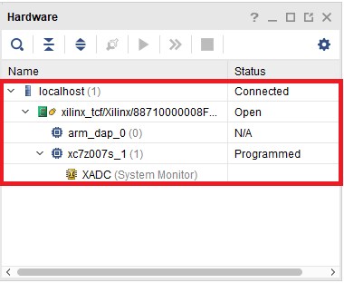 Figure 11. Vivado finds the Zynq device on a Blackboard and connects to it successfully