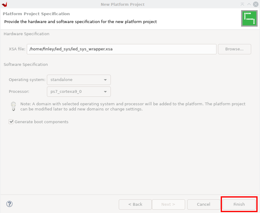 Figure 6c. Select XSA Hardware Platform File