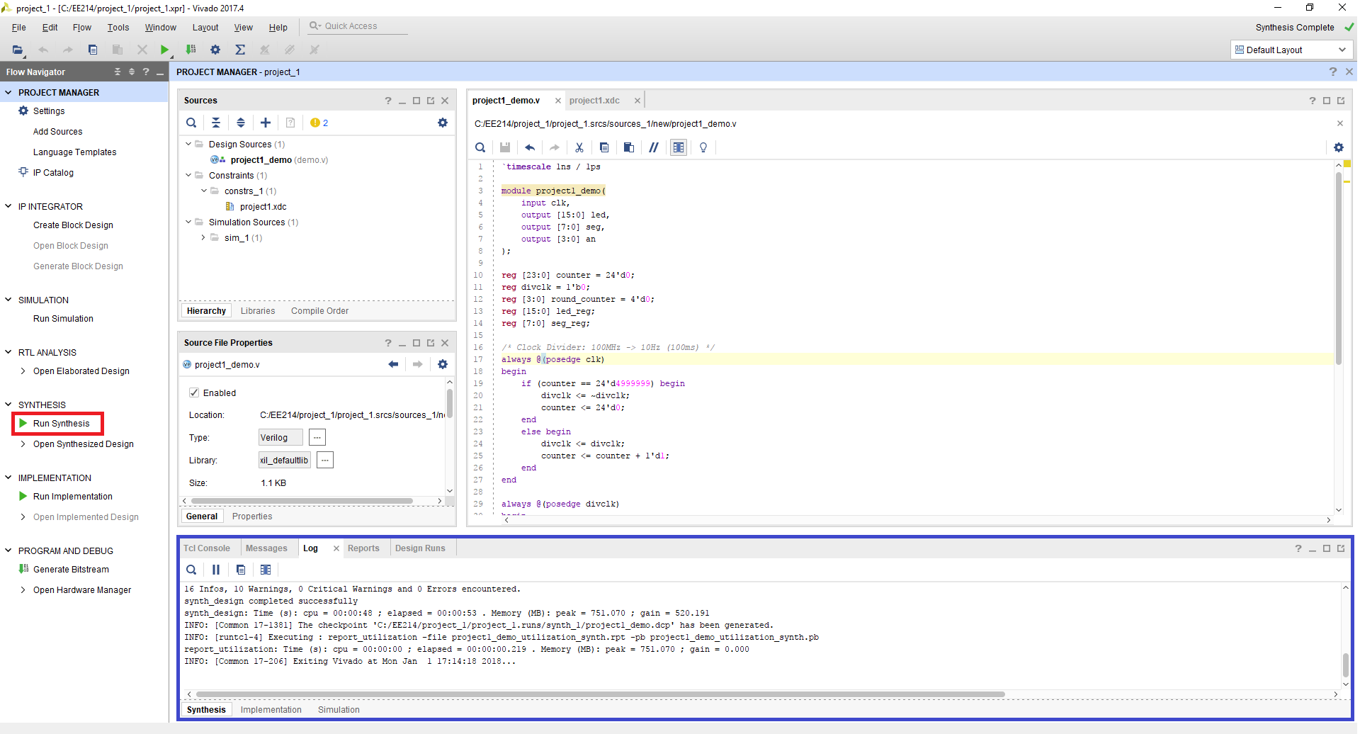 Figure 1. Start Synthesis process and monitor the systhesis log