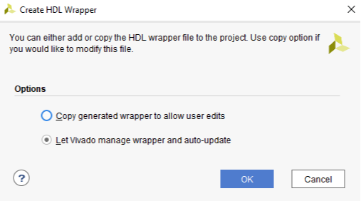 Figure 32. Let Vivado Manage Wrapper and Auto-Update