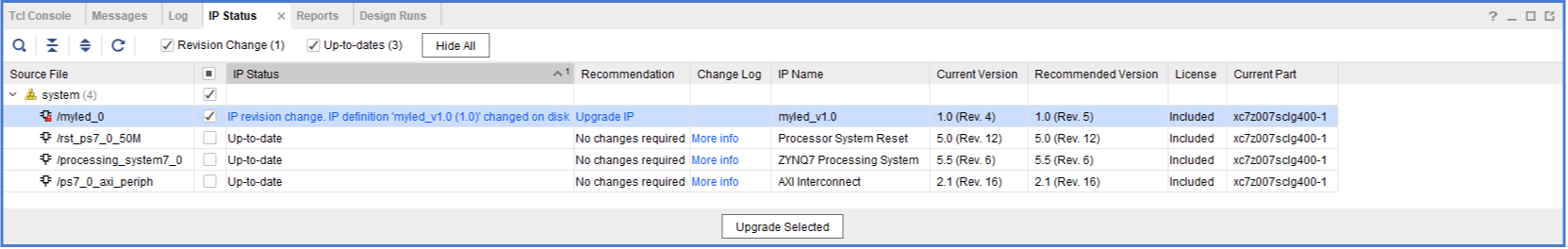 Figure 26. Select /myled_0 and upgrade the selected IP