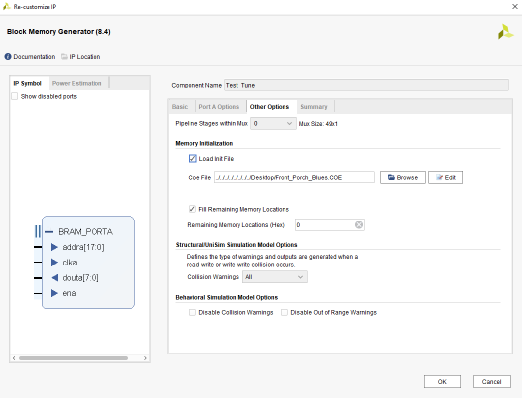 Figure 3. Block Memory Generator Other Options Tab