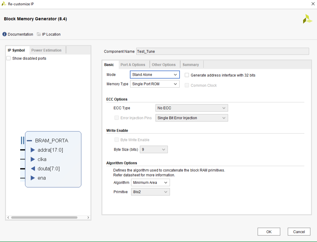 Figure 1. Block Memory Generator Basic Tab