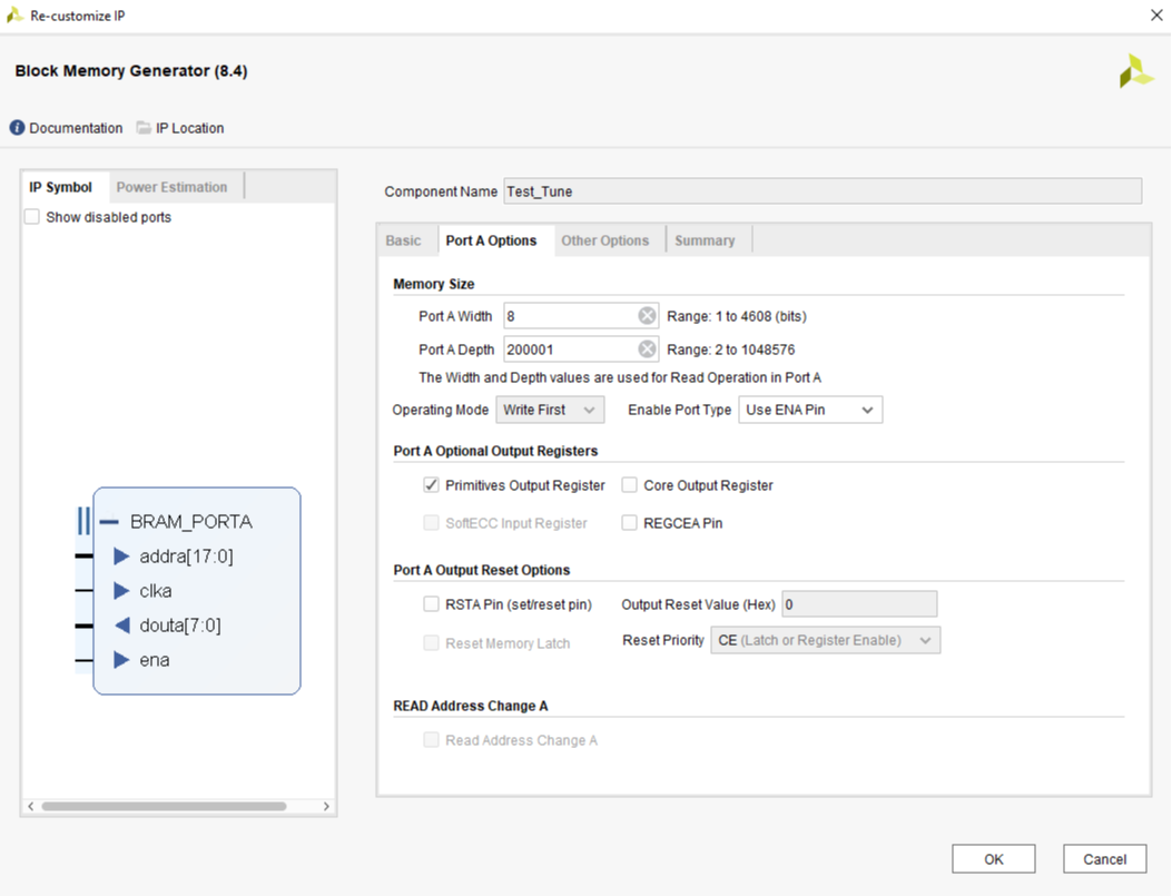 Figure 2. Block Memory Generator Port A Options Tab