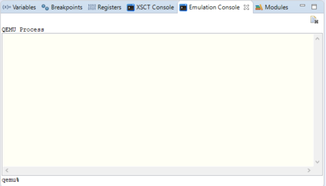 Figure 12. Debug Perspective: Emulation Console