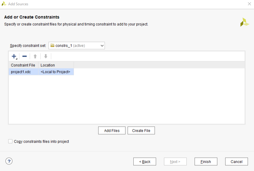 Figure 7. Add or create design constraints using Add Source Dialog