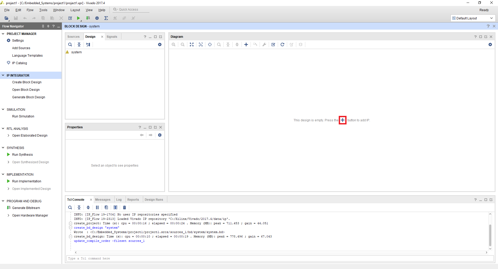 Figure 2. Add IP to an Empty Block Diagram