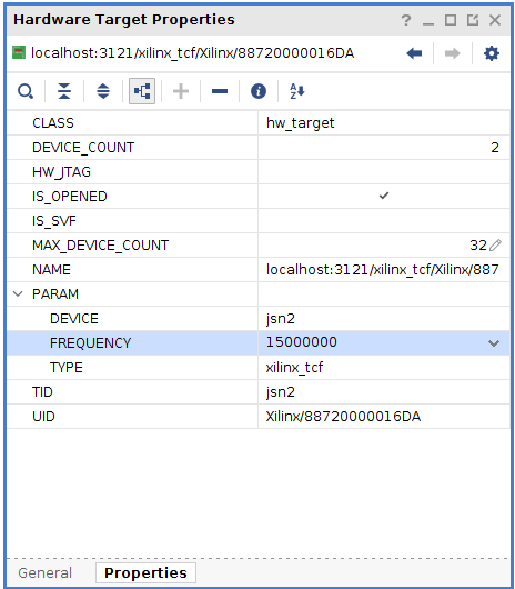 Figure 4. The Hardware Target Properties Window