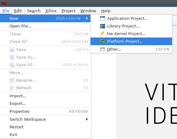 Figure 6b. Create Platform Project from File Menu