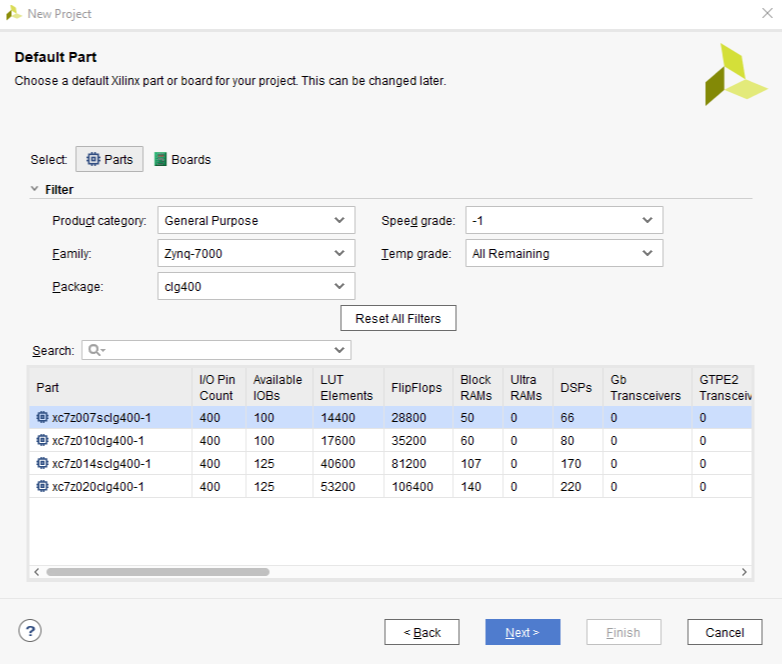Figure 7. Select Zynq 7000 Part