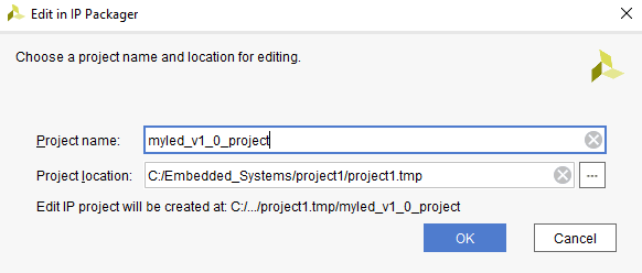 Figure 22. Pick a name and location for the IP edit project