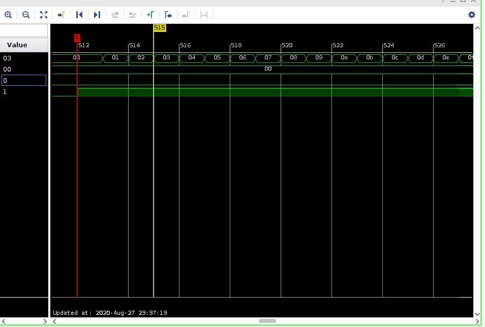 Figure 15. Waveform Display Timescale Adjusted to see changing bus value