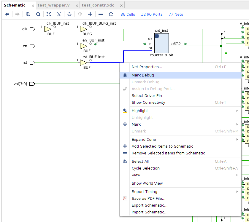 Figure 3. Selecting a net to debug in Sythesized Design Schematic