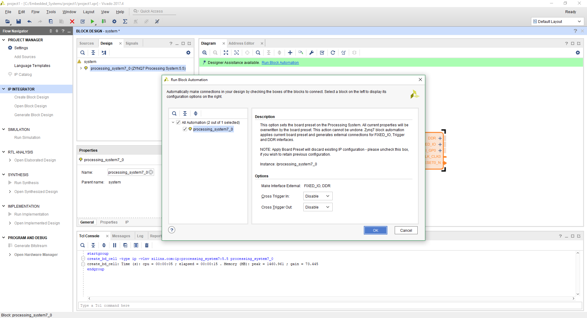 Figure 7. Run Design Automation on Processing System Block