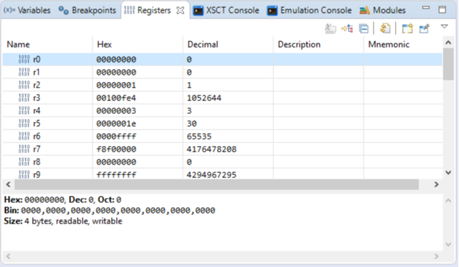 Figure 14. Debug Perspective: Registers