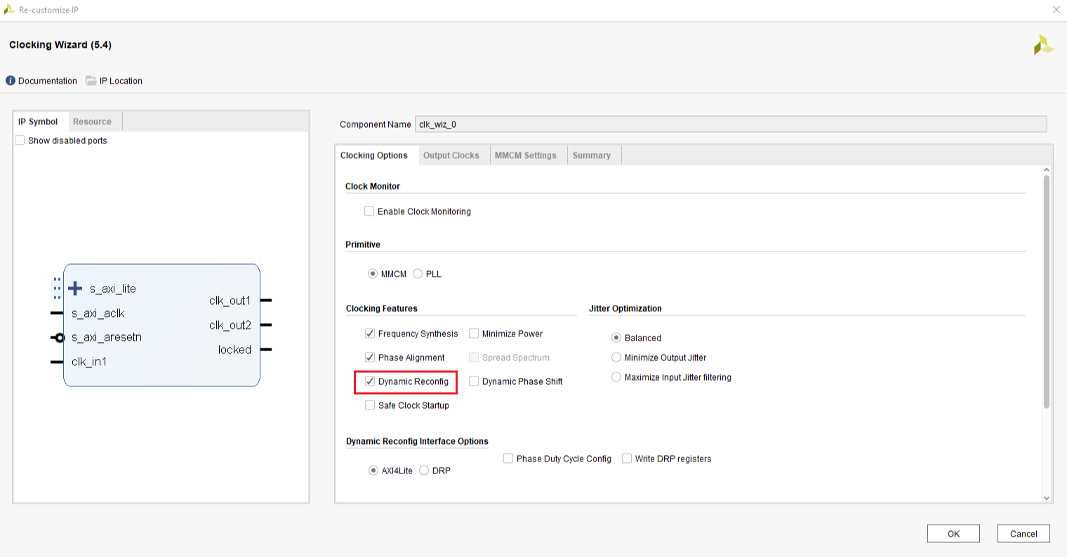 Figure 4. Clock Wizard Dynamic Reconfiguration.