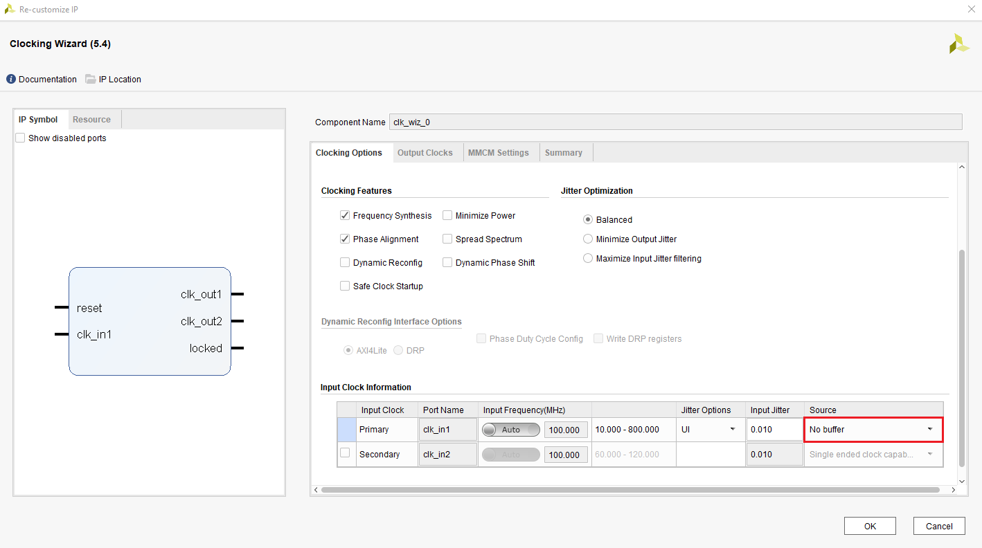 Figure 1. Clock Wizard Configuration Input Tab