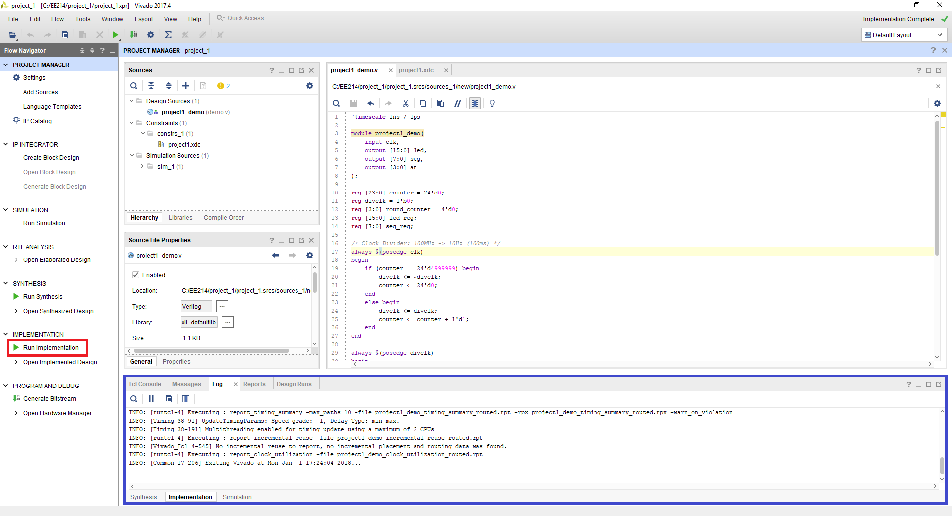 Figure 2. Start Implementation process and monitor the implementation log